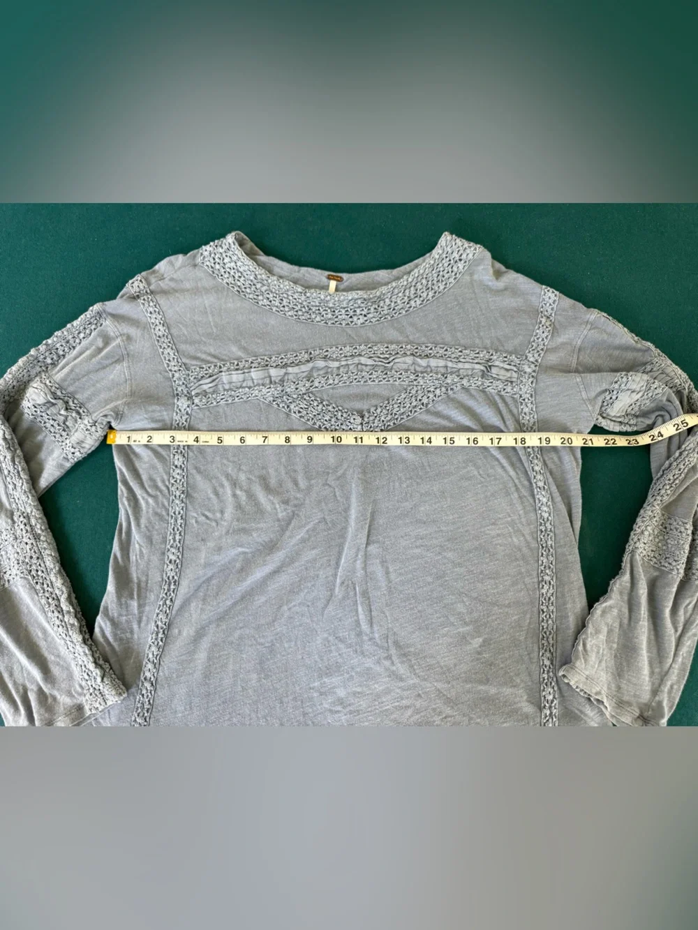 Free People Boy Meets Girl Blue Gray Crochet Lace Top Size Small